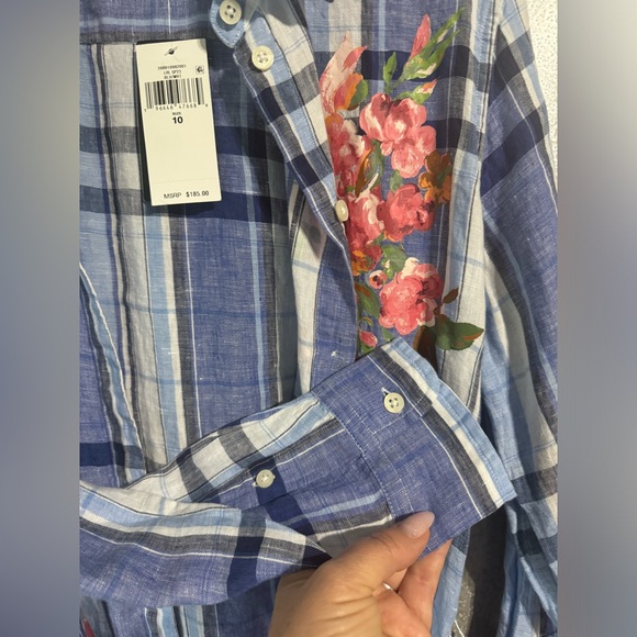NWT Lauren Ralph Lauren  Floral & Plaid Linen Shirtdress Size 10 - Picture 7 of 10